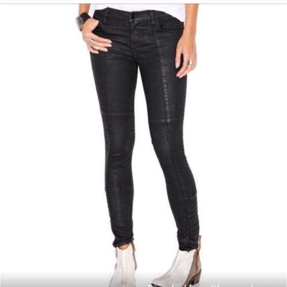 Free People Jillian Coated Skinny Black Moto Ankle Denim Patchwork Jeans Size 29 - Picture 1 of 16